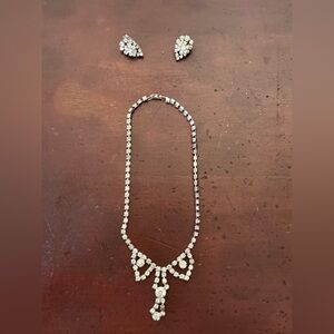Vintage Rhinestone Necklace and clip on earrings set